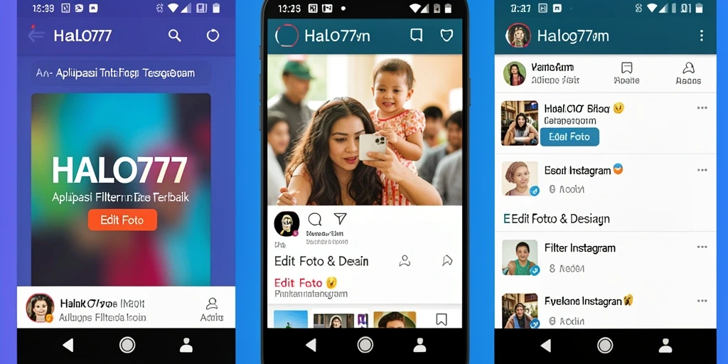 Antarmuka menarik HALO777 untuk edit foto Instagram.