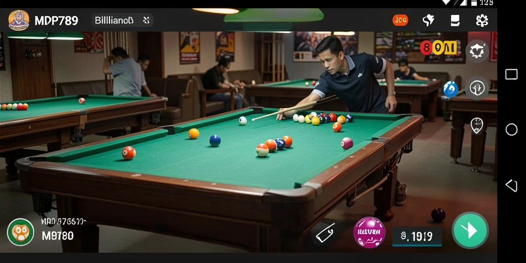 Antarmuka gameplay billiard MVP789 yang menarik dan interaktif.