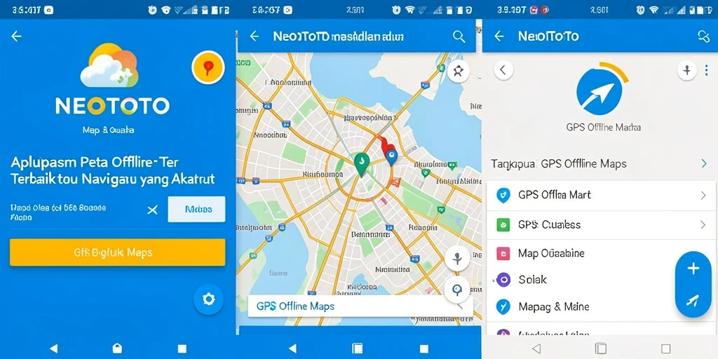 Tangkapan layar NEOTOTO menunjukan antarmuka pengguna GPS Offline Maps yang intuitif dan informatif.