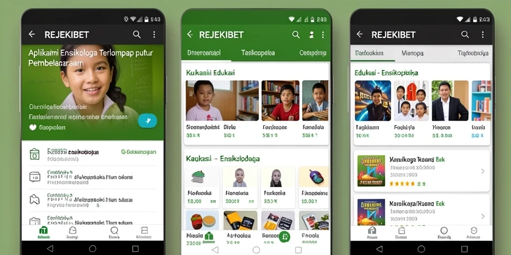 Tampilan antarmuka utama aplikasi Ensiklopedia REJEKIBET.