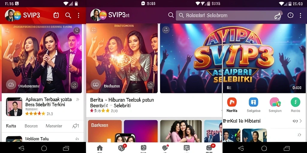 Tampilan antarmuka SVIP3 menampilkan berita hiburan selebriti terkini.
