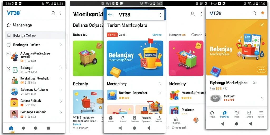 Antarmuka aplikasi VT38 dengan fitur Marketplace yang menarik.